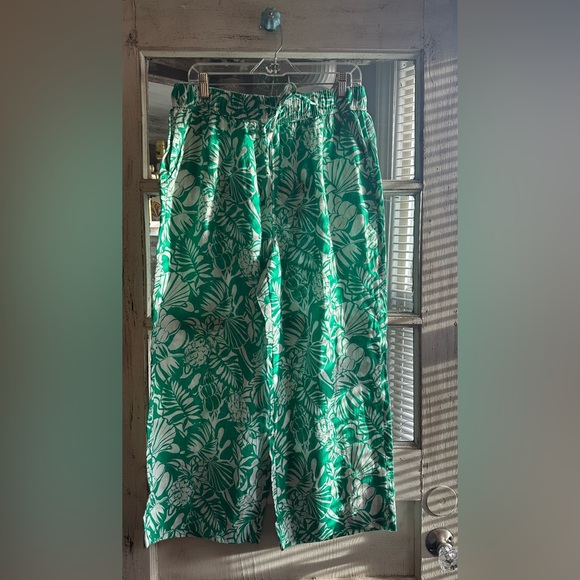 NWT Nicole Miller | Green Floral Wide-Leg Pants - Picture 1 of 7